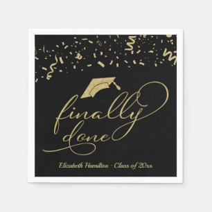 Finally Done Gold Calligraphy Graduation Party Napkin
