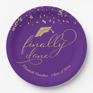 Finally Done Gold Calligraphy Graduation Party Pap Paper Plate