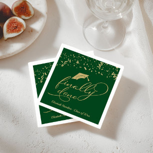 Finally Done Gold Script Green Graduation Party Napkin