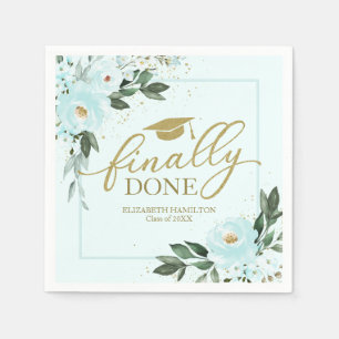 Finally Done Gold Teal Floral Graduation Party Napkin