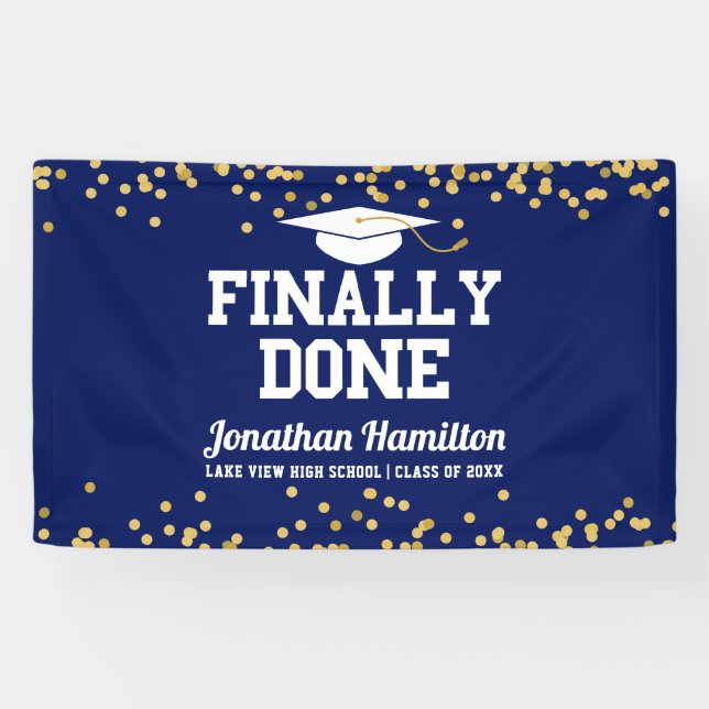 Finally Done Navy Blue Graduation Party Banner (Horizontal)