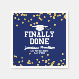 Finally Done Navy Blue Graduation Party Napkin