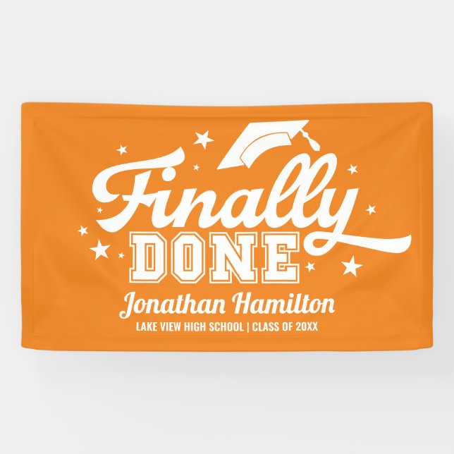 Finally Done Orange Graduation Party Banner (Horizontal)