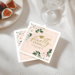 Finally Done Pink Blush Floral Graduation Party  Napkin