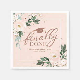 Finally Done Pink Blush Floral Graduation Party Napkin