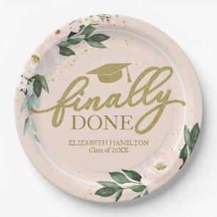 Finally Done Pink Blush Floral Graduation Party Paper Plate