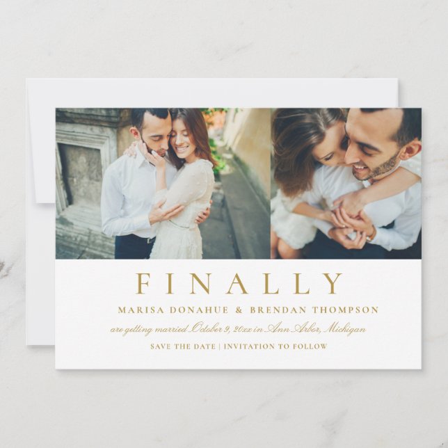 Finally Elegant Antique Gold Wedding Photo Save The Date (Front)