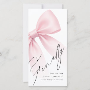 Finally Elegant Modern Pink Bow Photo Bookmark Save The Date