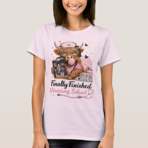 Finally Finished Nursing School Highland Cow Nurse T-Shirt