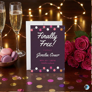 Finally Free String Lights Purple Divorce Party Invitation