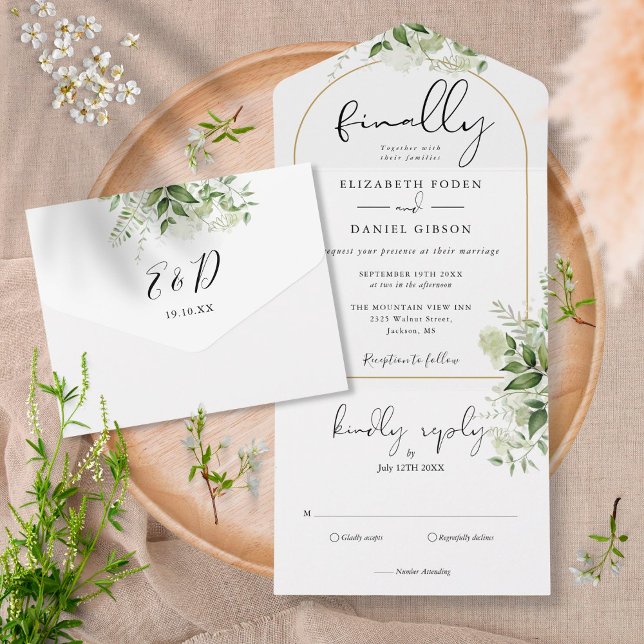 Finally Gold Arch Botanical Greenery Wedding All In One Invitation (Creator Uploaded)
