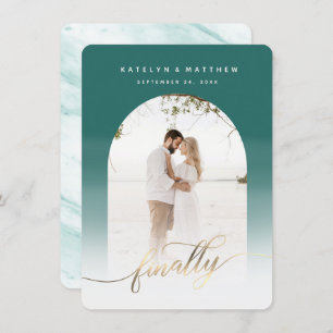 Finally Gold Script Emerald Arched Framed Photo Save The Date