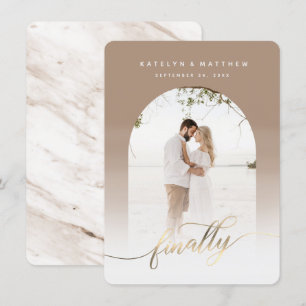 Finally Gold Script Taupe Arched Framed Photo Save The Date