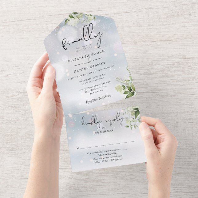 Finally Greenery Floral Winter Wedding All In One Invitation (Tearaway)