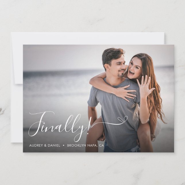 Finally Heart Script Photo Overlay Wedding Save The Date (Front)