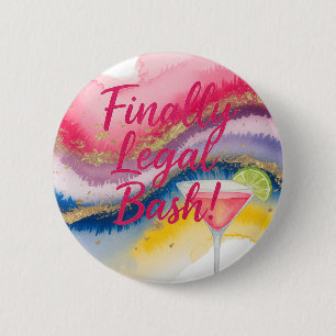 Finally Legal 21st. Watercolor Glitter Birthday 6 Cm Round Badge