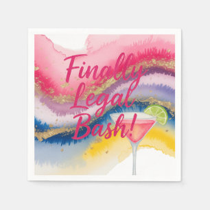 Finally Legal 21st. Watercolor Glitter Birthday  Napkin
