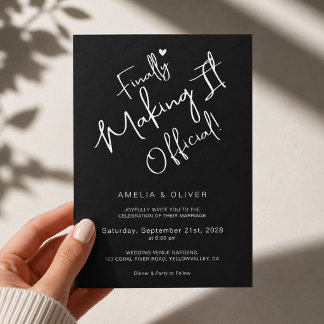 Finally Making It Official Modern Black Wedding Invitation