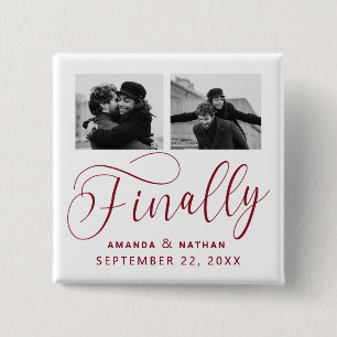 Finally Minimalist Wedding 2 Photo Save the Date 15 Cm Square Badge