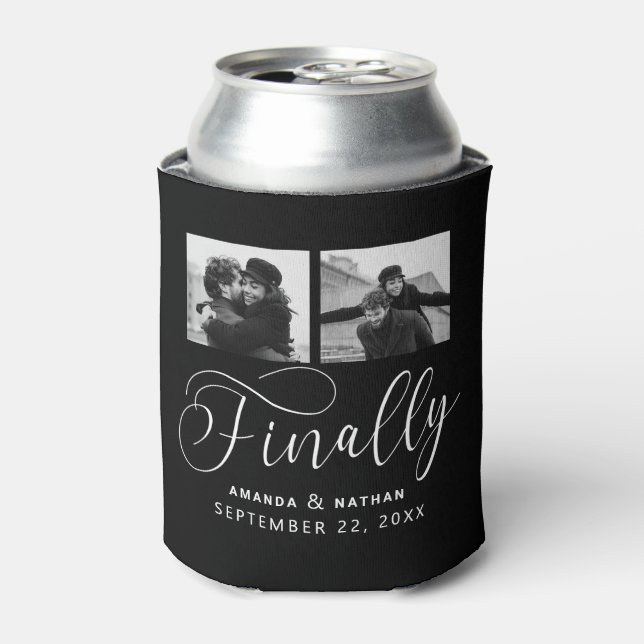 Finally Minimalist Wedding 2 Photo Save the Date Can Cooler (Can Front)