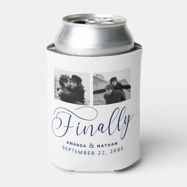 Finally Minimalist Wedding 2 Photo Save the Date Can Cooler (Can Front)