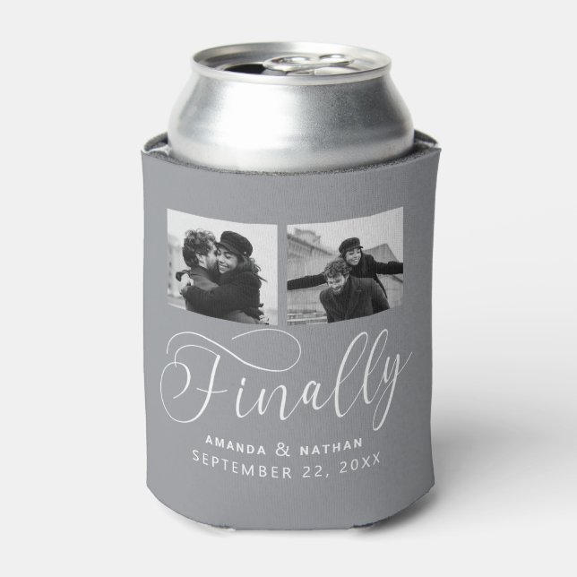 Finally Minimalist Wedding 2 Photo Save the Date Can Cooler (Can Front)