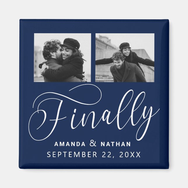 Finally Minimalist Wedding 2 Photo Save the Date Magnet (Front)