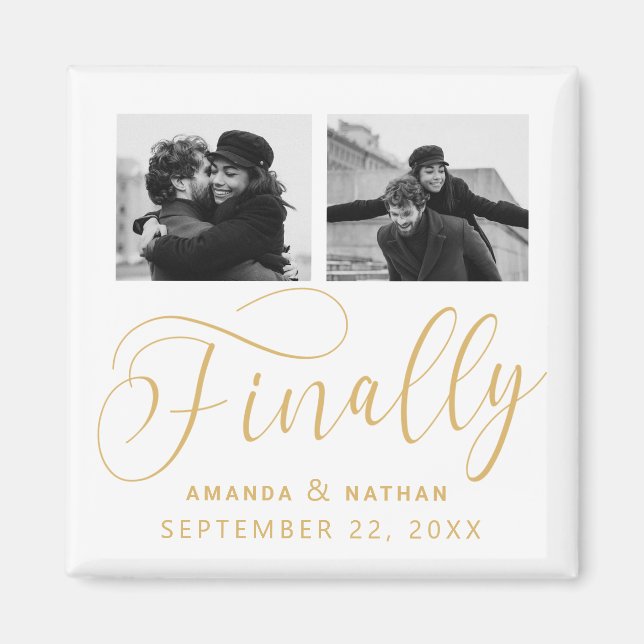 Finally Minimalist Wedding 2 Photo Save the Date Magnet (Front)