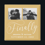 Finally Minimalist Wedding 2 Photo Save the Date Magnet<br><div class="desc">It's been worth the wait and now you're finally ready to send out your save the dates! These minimalist wedding save the date magnets are perfectly simple yet super modern. Easily personalise the design by adding your own photos, names and wedding date. Matching items can be found in the collection....</div>