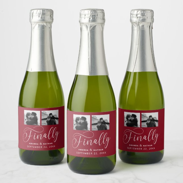 Finally Minimalist Wedding 2 Photo Save the Date Sparkling Wine Label (Bottles)