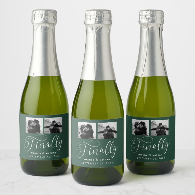 Finally Minimalist Wedding 2 Photo Save the Date Sparkling Wine Label (Bottles)