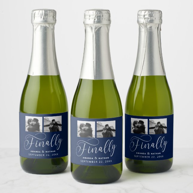 Finally Minimalist Wedding 2 Photo Save the Date Sparkling Wine Label (Bottles)