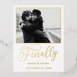 Finally Minimalist Wedding Photo Save the Date Foil Invitation Postcard