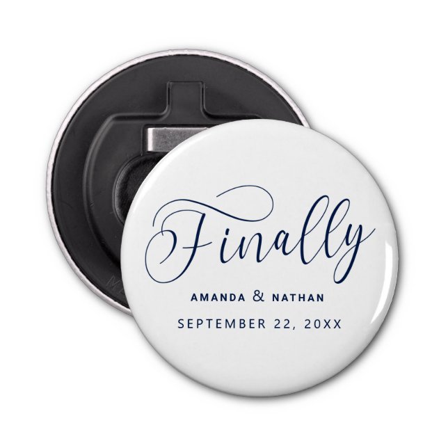 Finally Minimalist Wedding Save the Date Bottle Opener (Front)