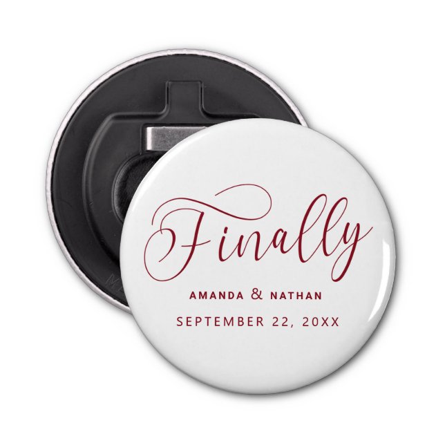 Finally Minimalist Wedding Save the Date Bottle Opener (Front)