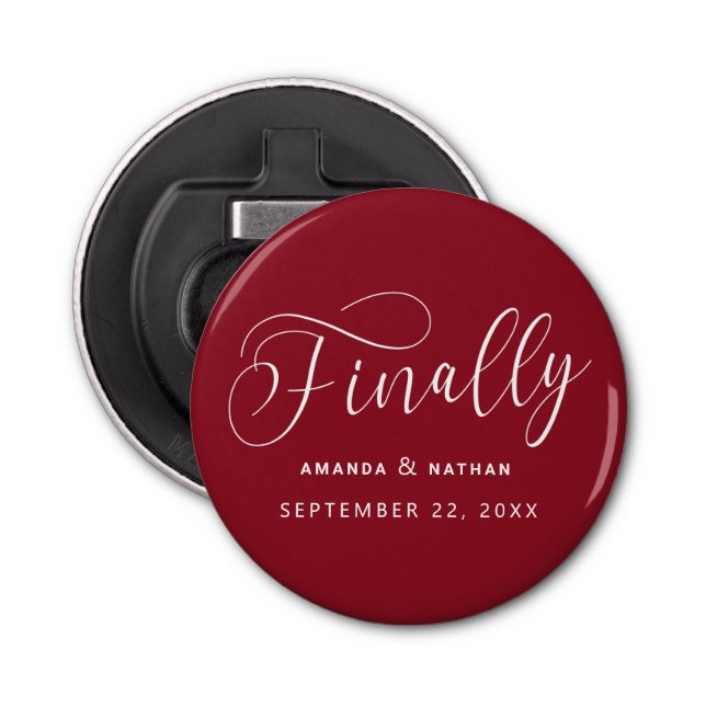 Finally Minimalist Wedding Save the Date Bottle Opener (Front)