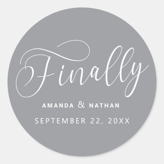 Finally Minimalist Wedding Save the Date Classic Round Sticker (Front)