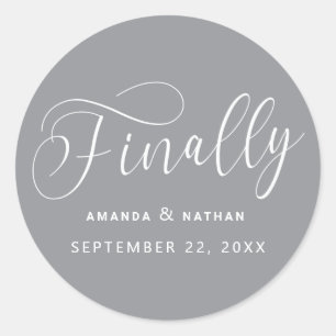 Finally Minimalist Wedding Save the Date Classic Round Sticker