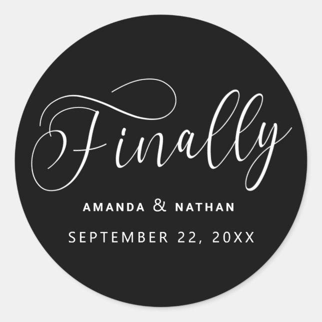 Finally Minimalist Wedding Save the Date Classic Round Sticker (Front)