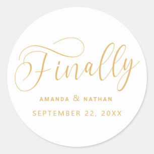 Finally Minimalist Wedding Save the Date Classic Round Sticker