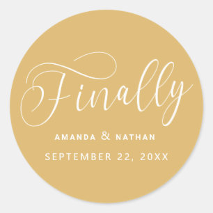 Finally Minimalist Wedding Save the Date Classic Round Sticker