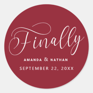Finally Minimalist Wedding Save the Date Classic Round Sticker