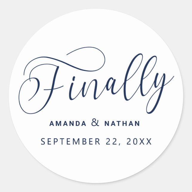 Finally Minimalist Wedding Save the Date Classic Round Sticker (Front)
