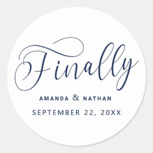 Finally Minimalist Wedding Save the Date Classic Round Sticker