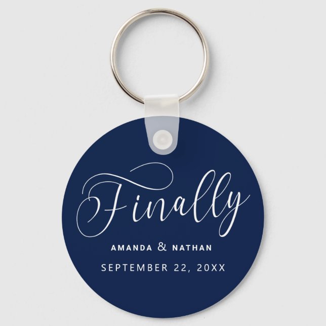 Finally Minimalist Wedding Save the Date Key Ring (Front)