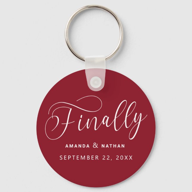 Finally Minimalist Wedding Save the Date Key Ring (Front)