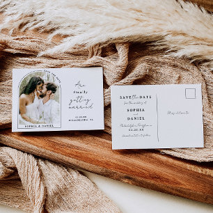 Finally Modern Arch with Photo Save The Date Announcement Postcard