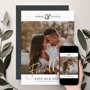 Finally! Modern Gold Square Photo Elegant Fun Save The Date