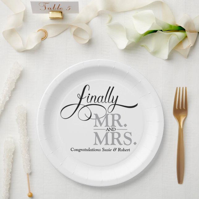 Finally Mr and Mrs Wedding Reception Paper Plate (Wedding)