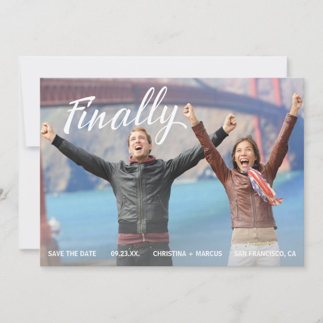 Finally Save the Date Rose Gold Coloured Stripe (Front)